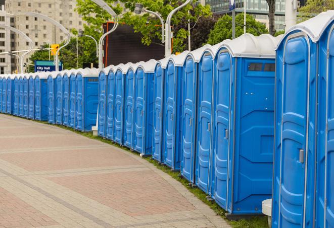Seasonal porta potty units set up at a Winter Park, Florida venue